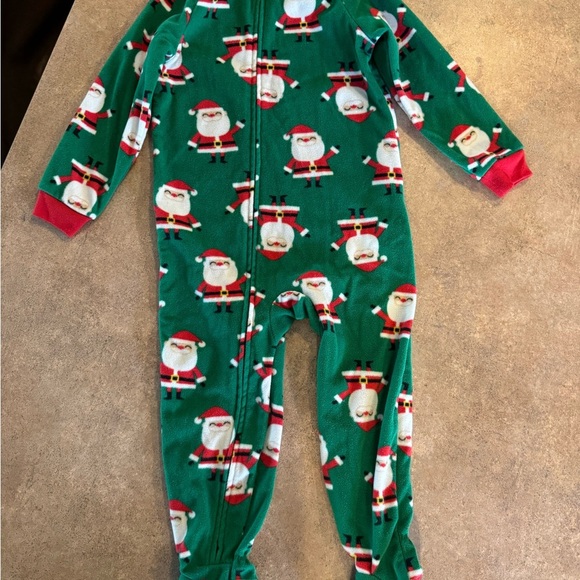 Carter's - Festive Green and Red Santa Toddler Onesie Pajamas, Size 3T - Picture 2 of 4